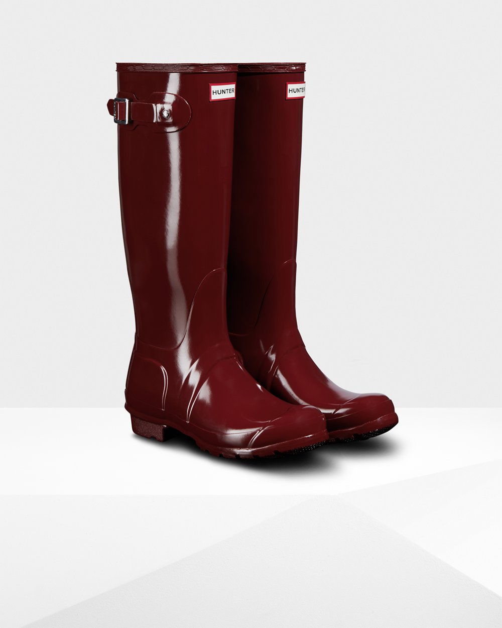 Womens Hunter Original Gloss - Tall Rain Boots Grey Red - 9364-LENZR